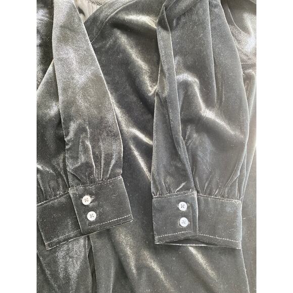 Lands End Black Velvet Button Front Top V Neck Sz M 10-12 Old Money Cozy Luxury - Picture 6 of 10